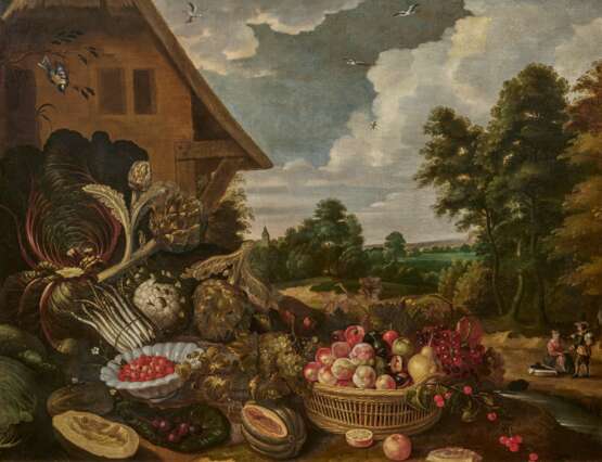 Gommaert van der Gracht. Large Still Life with Fruits and Vegetables in Front of a Farmhouse - Foto 1