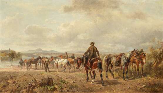 Ludwig Hartmann. Countrymen with a Herd of Horses at the Ford - Foto 1