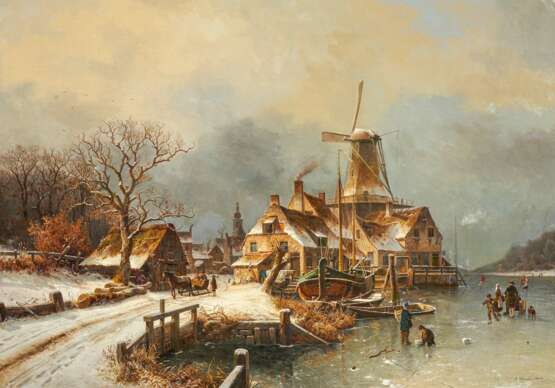 Johannes Bartholomäus Duntze. Dutch Village on the Frozen River - Foto 1