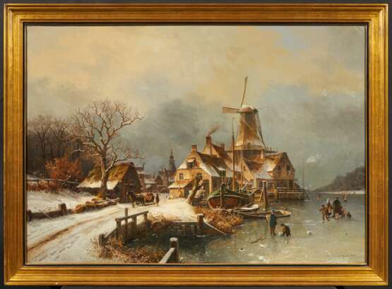 Johannes Bartholomäus Duntze. Dutch Village on the Frozen River - Foto 2