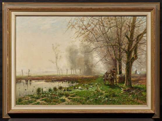 Hugo Mühlig. Brushwood Collector with Dokey Cart on a Riverside Path - Foto 4