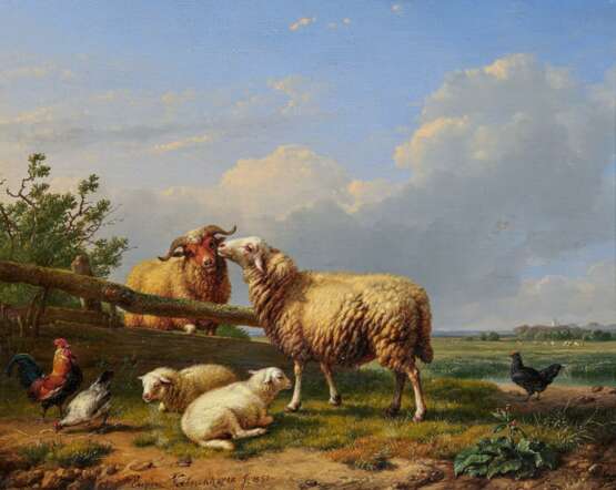 Eugène Verboeckhoven. Wide Field Landscape with Sheep and Chickens - Foto 1