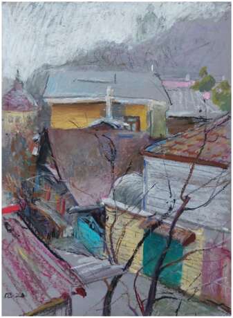 "Крыши Подола" 2023 Маслянная пастель Pastel à l'huile Postimpressionnisme Paysage architectural Ukraine 2023 - photo 1