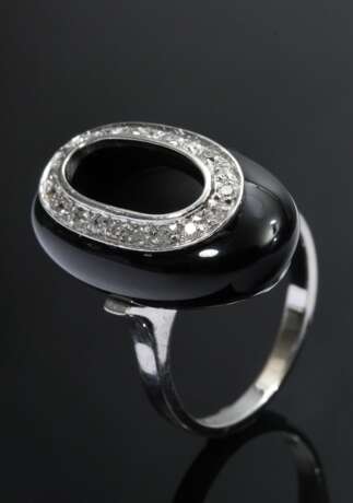 Weißgold 750 Ring mit ovaler Onyx Platte und Achtkantdiamanten (zus. ca. 0.22ct/SI/W), 8,6g, Gr. 53, Ringkopf abschraubbar - Foto 1