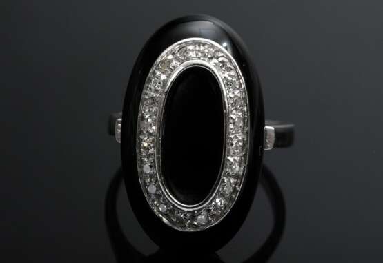 Weißgold 750 Ring mit ovaler Onyx Platte und Achtkantdiamanten (zus. ca. 0.22ct/SI/W), 8,6g, Gr. 53, Ringkopf abschraubbar - Foto 3