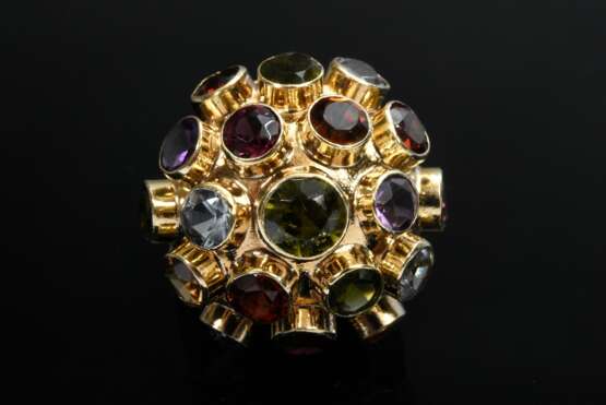 Gelbgold 585 "Sputnik" Ring mit Amethysten, Topasen, Turmalinen und Granaten, 4g, Gr. 53 - photo 3