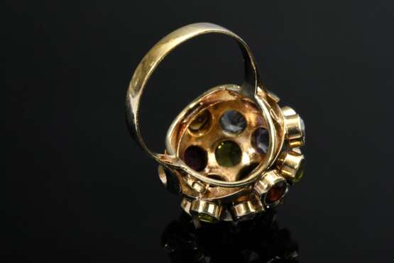 Gelbgold 585 "Sputnik" Ring mit Amethysten, Topasen, Turmalinen und Granaten, 4g, Gr. 53 - Foto 4