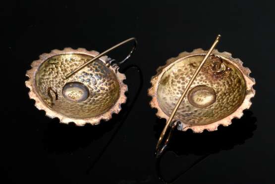Paar Roségold 585 Scheiben Ohrhänger mit roséfarbenen Turmalin Cabochons, 12,3g, Ø 2,8cm, etwas defekt - Foto 1