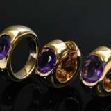 3 Teile Gelbgold 750 Amethyst Schmuck: 1 Ring (14,2g, Gr. 47) und Paar Clip Creolen (17,3g, Ø 19,4mm) - photo 1