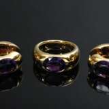 3 Teile Gelbgold 750 Amethyst Schmuck: 1 Ring (14,2g, Gr. 47) und Paar Clip Creolen (17,3g, Ø 19,4mm) - фото 2