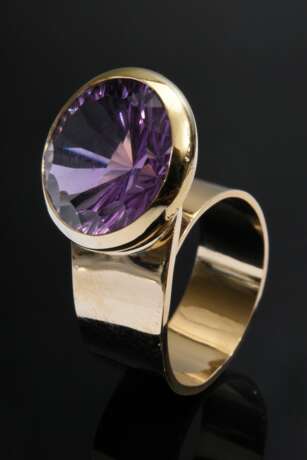 Moderner Roségold 750 Ring mit großem Amethyst (Ø 15mm) in offener Spiralringschiene, 13,5g, Gr. 60 - Foto 1