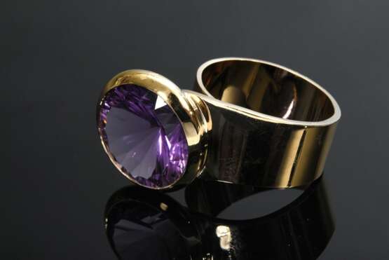 Moderner Roségold 750 Ring mit großem Amethyst (Ø 15mm) in offener Spiralringschiene, 13,5g, Gr. 60 - Foto 2