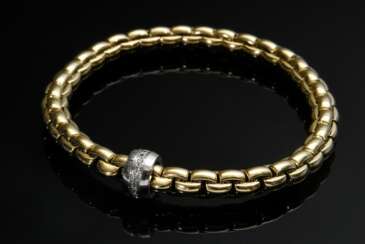 Gelbgold 750 &quot;Fope Flex it&quot; Armband mit Weißgold Ronde und Brillantpavé (zus. ca. 0.18ct/W/VSI), Italien, 23,1g, Innen Ø 5,5cm