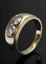 Gelbgold 585 Ring mit Brillant (ca. 0.20ct/VSI/TCR) und Altschliffdiamant (ca. 0.22ct/P2/TCR), 8,5g, Gr. 57