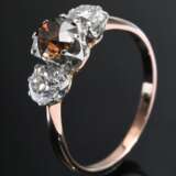 Feiner Rotgold 585 Ring mit 3 Altschliff Diamanten (ca. 0.60ct/Si/fancy deep brown/2x zus. ca. 0.50ct/SI-P1/TCR-C), um 1910, 2,2g, Gr. 55 - Foto 1