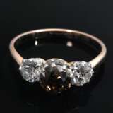Feiner Rotgold 585 Ring mit 3 Altschliff Diamanten (ca. 0.60ct/Si/fancy deep brown/2x zus. ca. 0.50ct/SI-P1/TCR-C), um 1910, 2,2g, Gr. 55 - photo 3