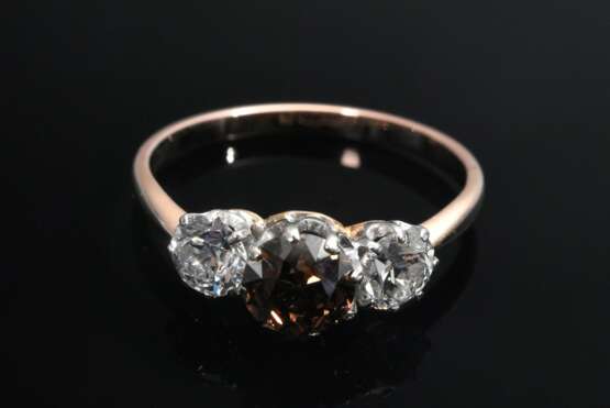 Feiner Rotgold 585 Ring mit 3 Altschliff Diamanten (ca. 0.60ct/Si/fancy deep brown/2x zus. ca. 0.50ct/SI-P1/TCR-C), um 1910, 2,2g, Gr. 55 - photo 3