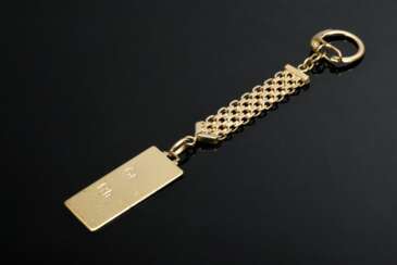 Gelbgold 750 Schlüsselanhänger mit gravierter Platte &quot;Gr Rh&quot;, 20,2g, L. 14,5cm