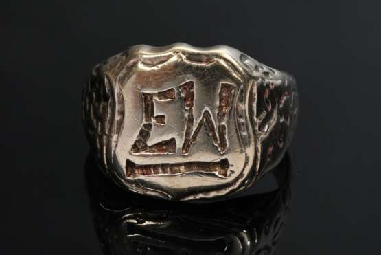 Gelbgold 585 Siegelring mit Monogramm "EW", 7,7g, Gr. 55, starke Tragespuren - photo 3