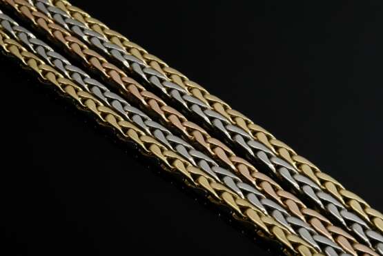 Fünfreihiges Tricolor Gold 750 Armband mit Flechtbändern, 72,1g, L. 18cm - photo 3