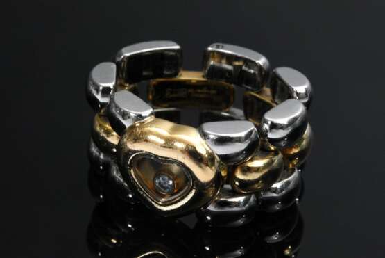 Beweglicher Gelbgold 750 und Edelstahl Chopard Ring "Happy Diamonds" mit Brillant (ca. 0.05ct/VVSI/TW), 11,3g, Gr. 48, Glas zerkratzt, Tragespuren - Foto 1