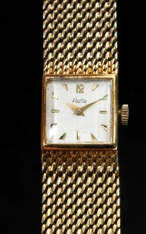 Gelbgold 585 Damenarmbanduhr RoMe an breitem Milanaisearmband, Handaufzug, 38,5g, L. 16,8cm, gangbar (keine Garantie auf Werk und Funktionalität) - photo 1