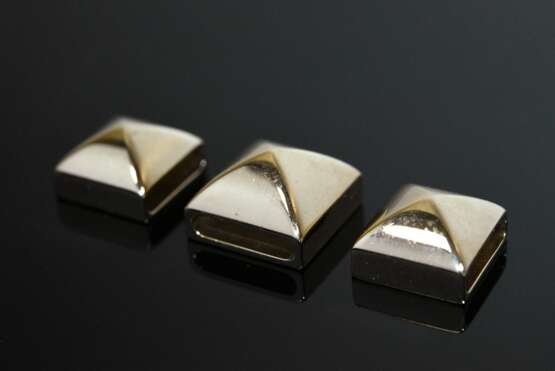 3 Hermès Twilly Tuchringe "Pyramid Medor", Metall vergoldet, 1,8x1,8cm, in Original Beutel und Box, min. Gebrauchsspuren - фото 2