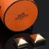 3 Hermès Twilly Tuchringe "Pyramid Medor", Metall vergoldet, 1,8x1,8cm, in Original Beutel und Box, min. Gebrauchsspuren - Foto 5