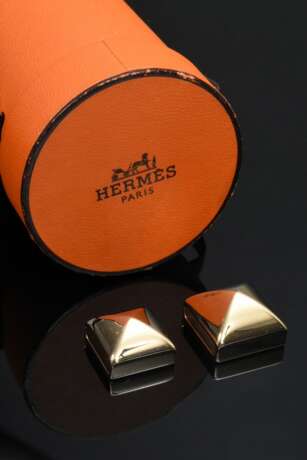 3 Hermès Twilly Tuchringe "Pyramid Medor", Metall vergoldet, 1,8x1,8cm, in Original Beutel und Box, min. Gebrauchsspuren - photo 5