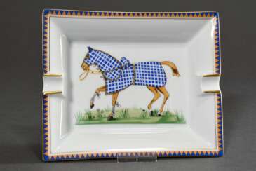 Hermès Aschenbecher mit Druckdekor „Pferd mit Satteldecke“, 19x15,5cm
