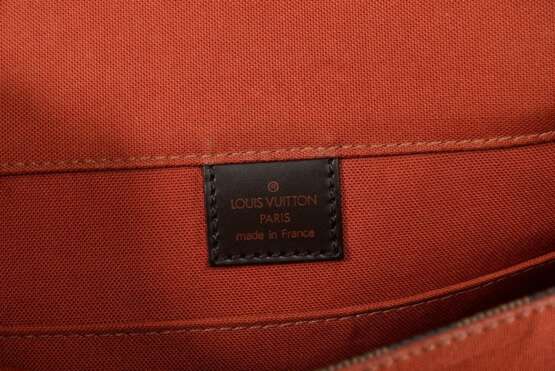 Louis Vuitton Vintage "Bastille" Messengertasche in Damier Ebene Canvas mit dunkelbraunem verstellbarem Leder Schulterriemen, orangerotes Textil Innenfutter, Nr. SP0040, 2004, ca. 30x34x10cm, Trage- und Gebrauchsspuren - photo 5