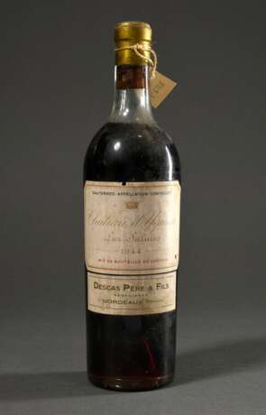 Flasche 1944 Château d´Yquem, Lur Saluces, Sauternes, Süßwein, Gironde, Schloßabfüllung, 0,75l, ts, Etikett und Kapsel etwas beschädigt - фото 1