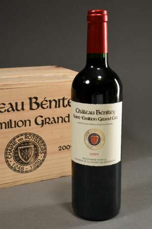 6 Flaschen 2009 Chateau Benitey, Rotwein, Bordeaux, St. Emilion Grand Cru AC, 0,75l, Original Holzkiste, hf - photo 1