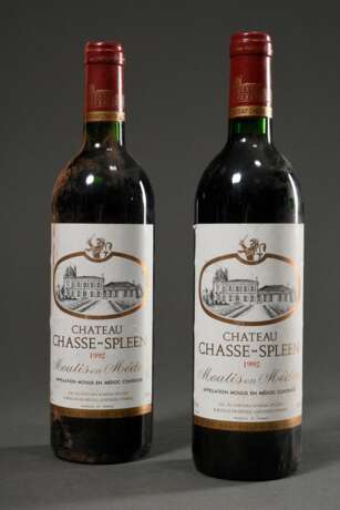 2 Flaschen 1992 Chateau Chasse-Spleen Moulis en Médoc, Rotwein, Bordeaux, 0,75l, konstante Kellerlagerung - фото 1