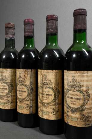 4 Flaschen 1971 Chateau Ferrière, Rotwein, Bordeaux, Margaux, 0,75l, 1x ls, 3x ts, durchgehend gute Kellerlagerung, Etiketten und Kapseln beschädigt - photo 1