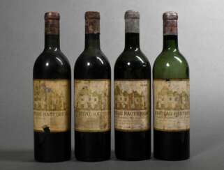 4 Flaschen 1955 Chateau Haut Brion, Rotwein, premier grand cru classe, Bordeaux, Graves, 0,75l, 1xls, hs-ms, durchgehend gute Kellerlagerung, Etiketten und Kapseln beschädigt