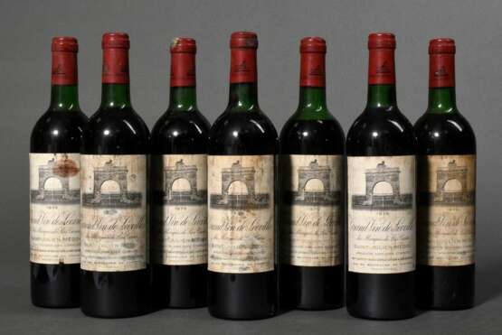 7 Flaschen 1975 Chateau Grand Vin de Leoville, Rotwein, Bordeaux, 0,75l, ms, durchgehend gute Kellerlagerung, Etiketten und Kapseln beschädigt - photo 1