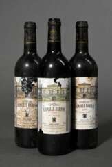 3 Flaschen 1995 Chateau Leoville Barton Saint Julien, Rotwein, Bordeaux, 0,75l, ms, durchgehend gute Kellerlagerung, Etiketten und Kapseln beschädigt