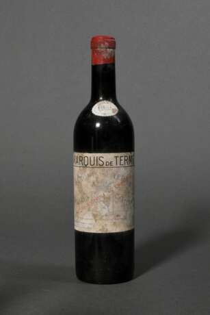 Flasche 1955 Chateau Marquis de Terme, Rotwein, Bordeaux, Margaux Cantenac, 0,75l, hs, durchgehend gute Kellerlagerung, Etikett und Kapsel beschädigt - фото 1