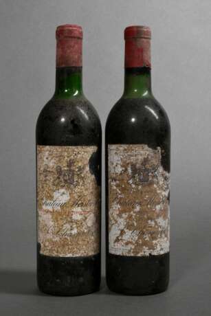 2 Flaschen 1970 Chateau Montrose, Rotwein, Bordeaux, Saint-Estephe, 0,75l, ms, durchgehend gute Kellerlagerung, Etiketten und Kapseln beschädigt - photo 1