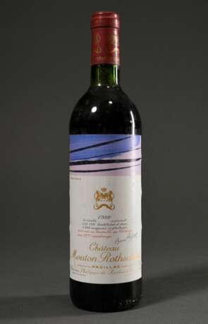 Flasche 1980 Château Mouton Rothschild, Bordeaux, Pauillac, Rotwein, 0,75l, Design Hans Hartung, konstante Kellerlagerung - Foto 1