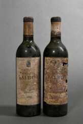 2 Flaschen 1955 Chateau Talbot, grand cru classe, Rotwein, Bordeaux, Saint Julien, 0,75l, ms, durchgehend gute Kellerlagerung, Etiketten und Kapseln beschädigt