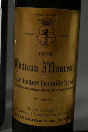 5 Flaschen Rotwein, Bordeaux, 0,75l: 2x 1979 Chateau Beaumont Haut- Médoc, 1x 1988 Chateau Haut- Rousset Premiéres Côtes de Blaye, 1x 1978 Chateau Mauvezin Saint- Emilion Grand Cru Classe und 1x 1973 Chateau Terrefort-Quancard Cru Exceptionnel, ko… - photo 4