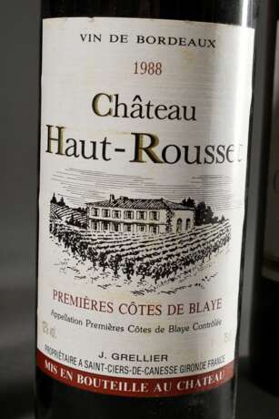 5 Flaschen Rotwein, Bordeaux, 0,75l: 2x 1979 Chateau Beaumont Haut- Médoc, 1x 1988 Chateau Haut- Rousset Premiéres Côtes de Blaye, 1x 1978 Chateau Mauvezin Saint- Emilion Grand Cru Classe und 1x 1973 Chateau Terrefort-Quancard Cru Exceptionnel, ko… - photo 5