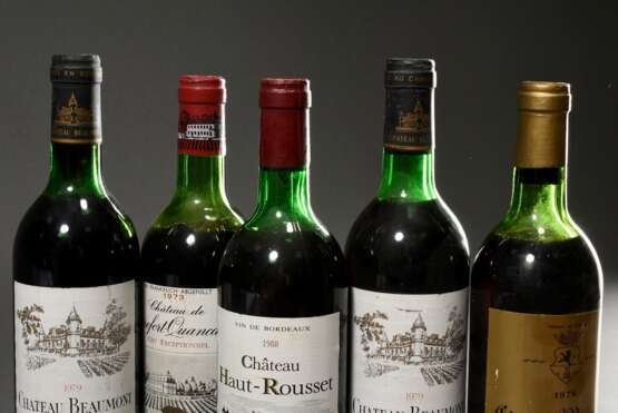 5 Flaschen Rotwein, Bordeaux, 0,75l: 2x 1979 Chateau Beaumont Haut- Médoc, 1x 1988 Chateau Haut- Rousset Premiéres Côtes de Blaye, 1x 1978 Chateau Mauvezin Saint- Emilion Grand Cru Classe und 1x 1973 Chateau Terrefort-Quancard Cru Exceptionnel, ko… - photo 6