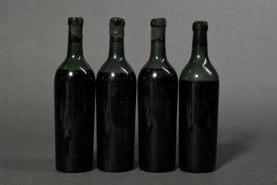 4 Flaschen 1950er (?), Rotwein, Bordeaux, 0,75l, hs-ts, durchgehend gute Kellerlagerung, Etiketten fehlen, Kapseln beschädigt - фото 1
