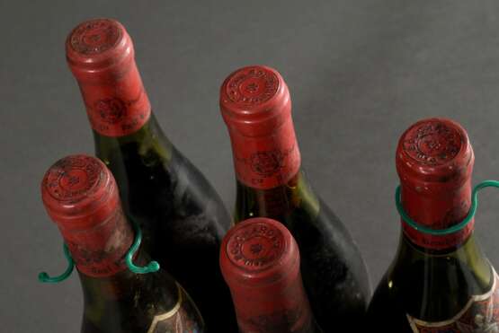 5 Flaschen 1953 Hospices de Beaune, Volnay Santenots , Rotwein, Burgund, 0,75l, ls - hs, durchgehend gute Kellerlagerung, Etiketten und Kapseln beschädigt - Foto 5