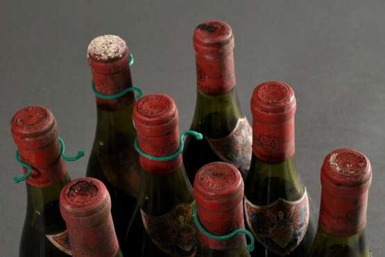 8 Flaschen 1955 Hospices de Beaune, Volnay Santenots , Rotwein, Burgund, 0,75l, ls - hs, durchgehend gute Kellerlagerung, Etiketten und Kapseln beschädigt - фото 5