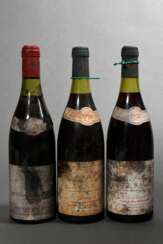3 Flaschen 1978 Nuits St Georges, Domaine Dufouleur, Rotwein, Burgund, 0,75l, ls - ms, durchgehend gute Kellerlagerung, Etiketten und Kapseln (2x blau, 1x rot) beschädigt