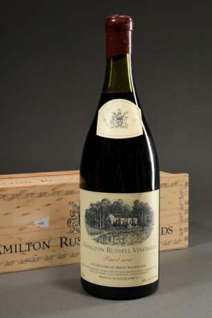 Doppel Magnum Flasche, Hamilton Russel, 2001, Südafrika Vineyards, Pinot Noir Rotwein, 3l, Original Holzkiste, konstante Kellerlagerung - фото 1